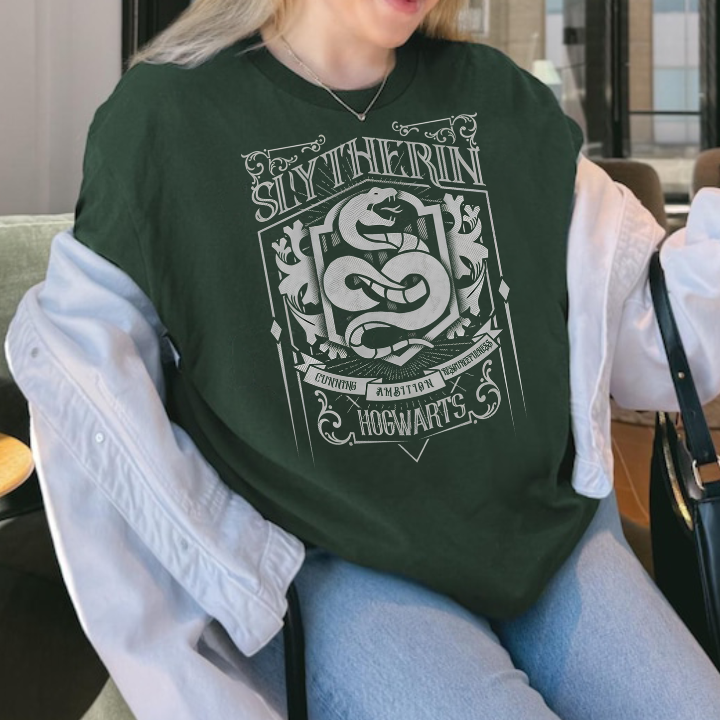 Hogwarts House T Shirt – Gryffindor Slytherin Ravenclaw Hufflepuff Tee | Vintage Wizard Crest