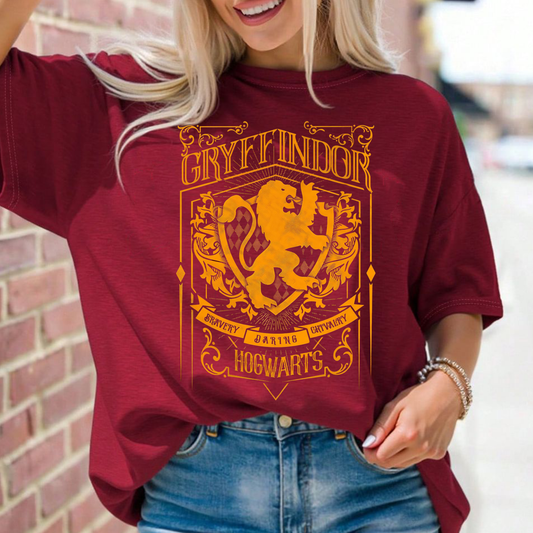 Hogwarts House T Shirt – Gryffindor Slytherin Ravenclaw Hufflepuff Tee | Vintage Wizard Crest